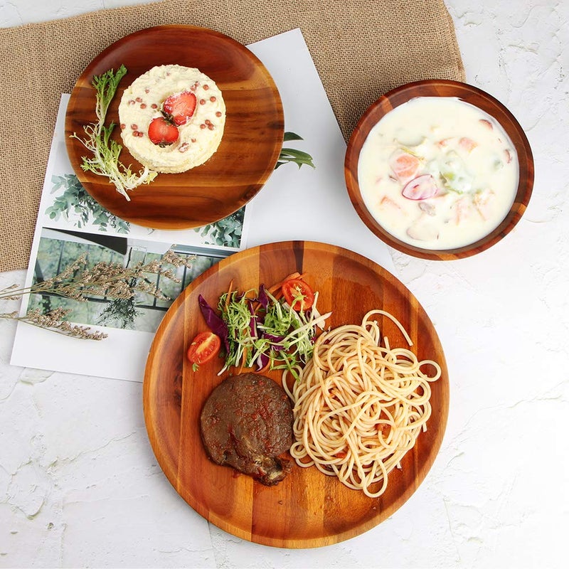 AIDEA Acacia Wood Dinner Plates, 11Inch Round Wood Plates Set of 4, Easy Cleaning & Lightweight for Dishes Snack, Dessert, Unbreakable Classic Plate - Image 3
